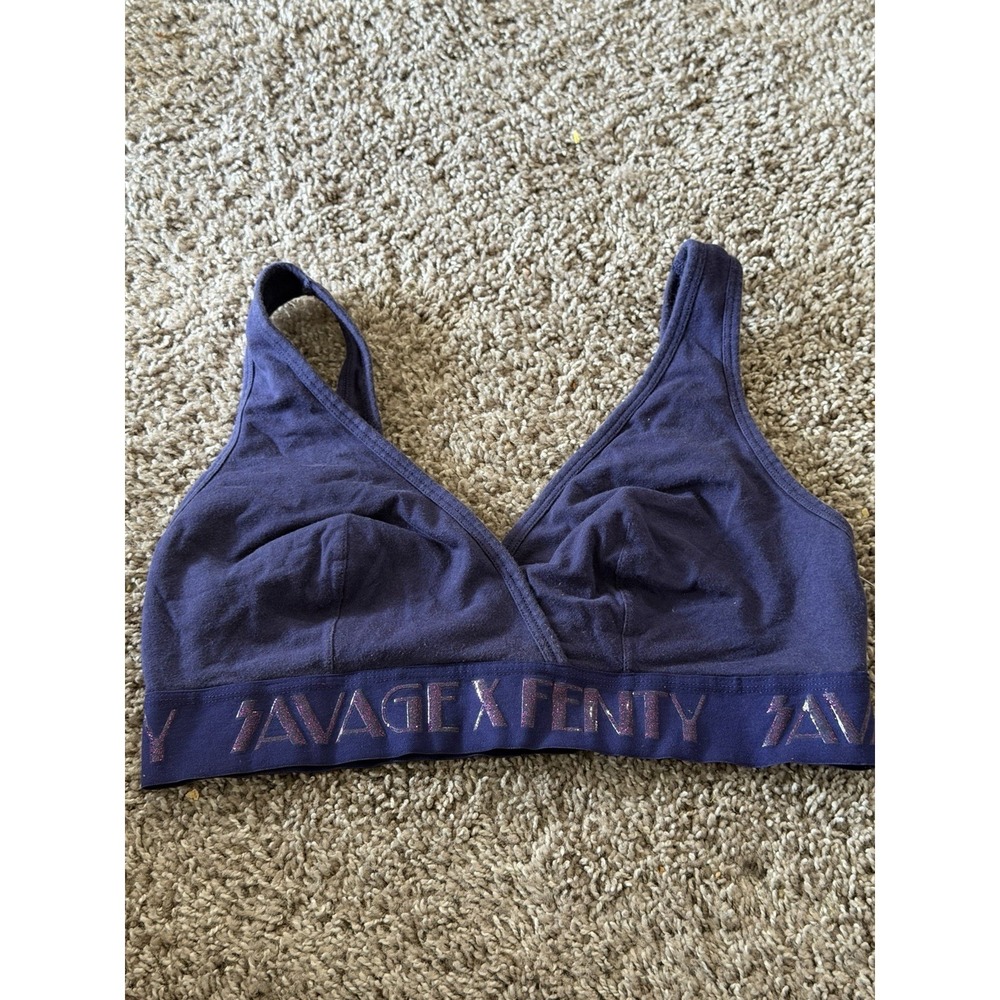 Savage X Fenty Sports Bra 1X Navy Blue Wireless Bralette Logo Band A1-0065